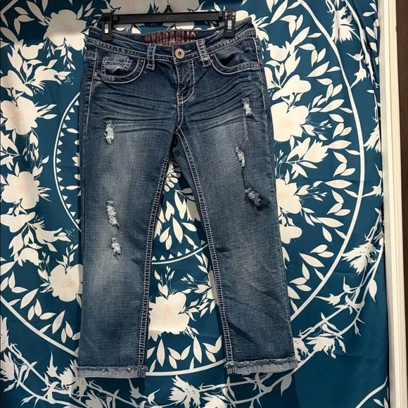 Hydraulic Women's Dark Blue Distressed Cropped Jeans - Picture 1 of 3